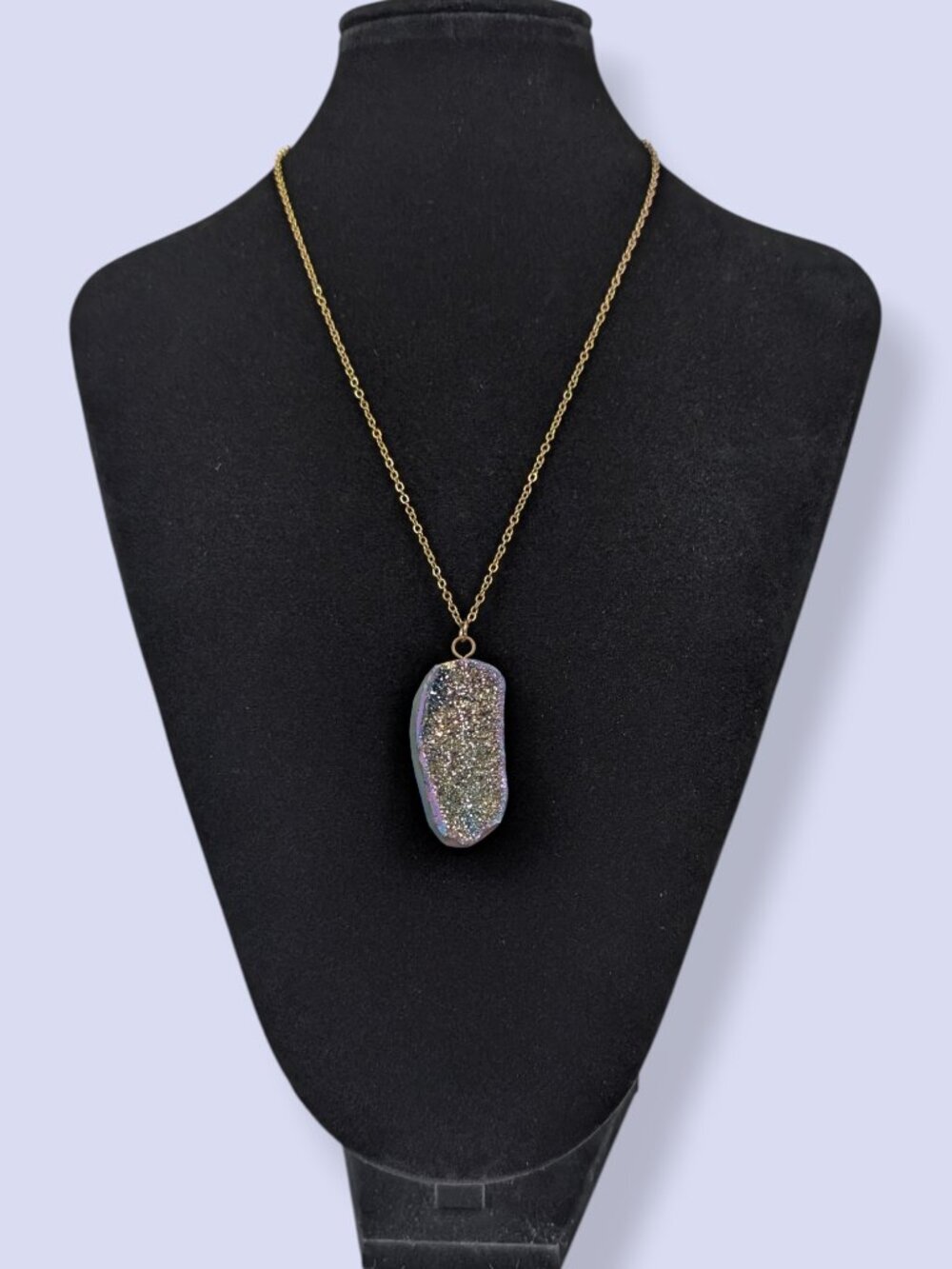 Titanium Druzy Quartz Pendant Necklace